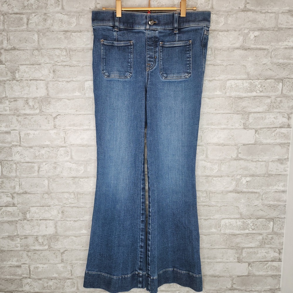 Spanx Flare Jeans High Rise Pull On Stretch Blue Denim Medium